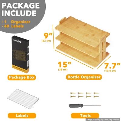 Bamboo Water Bottle Organizer With Labels For Kitchen And Pantry,(3-Tier, Hold 12 Bottles) 6 Bamboo Water Bottle Organizer With Labels For Kitchen And Pantry,(3-Tier, Hold 12 Bottles) - Image 4