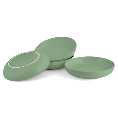 Elanze Designs Bistro Glossy Ceramic 8.5 Inch Dinner Bowls Set Of 4, Sage Green 5 Elanze Designs Bistro Glossy Ceramic 8.5 Inch Dinner Bowls Set Of 4, Sage Green - Image 3