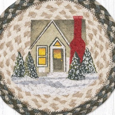Earth Rugs Holiday Village Round Trivet – 10" Winter Town Scene Print On Braided Natural Jute Table Mat 4 Earth Rugs Holiday Village Round Trivet – 10" Winter Town Scene Print On Braided Natural Jute Table Mat - Image 2