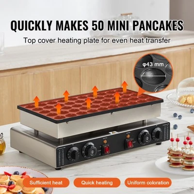 VEVOR Mini Dutch Pancake Maker, 50PCS 43mm Diameter Dorayaki Baker Machine, 1700W Commercial Electric Poffertjes Grill, Non-stick Stainless Steel 4 VEVOR Mini Dutch Pancake Maker, 50PCS 43mm Diameter Dorayaki Baker Machine, 1700W Commercial Electric Poffertjes Grill, Non-stick Stainless Steel - Image 2