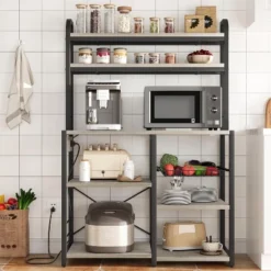 Large Bakers Rack W/Power Outlets, 6-Tier Microwave Stand, Coffee Bar With Hutch, Microwave Stand With Storage, Kitchen Shelf W/Wire Basket -Target KitchenAid GUEST 23da2d50 a342 461a a908 7f4977347801