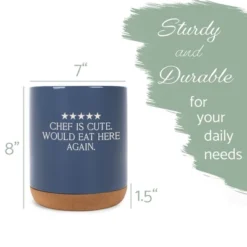 Elanze Designs 5 Five Star Review Chef Culinary Arts Ceramic Cork Bottom Navy Blue Large Capacity Utensil Holder Crock For Countertop Storage, Stylish