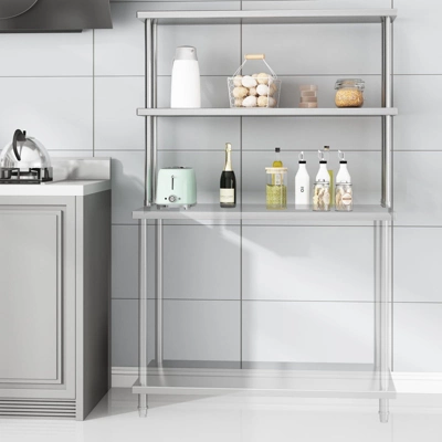 Stainless Steel Overshelf Shelves For Work & Prep Table, 2 Tier Double Deck Overshelf With Adjustable Shelf, Commercial Countertop Shelf 3 Stainless Steel Overshelf Shelves For Work & Prep Table, 2 Tier Double Deck Overshelf With Adjustable Shelf, Commercial Countertop Shelf