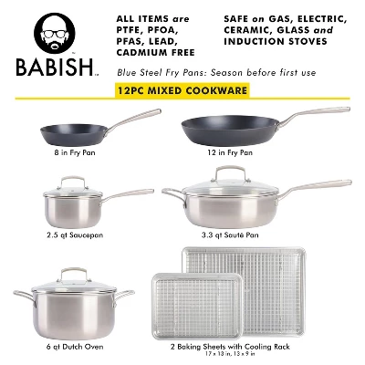 Babish 12-Piece Professional Cookware Set – Stainless, Carbon Steel & Aluminum With Baking Sheets 3 Babish 12-Piece Professional Cookware Set – Stainless, Carbon Steel & Aluminum With Baking Sheets