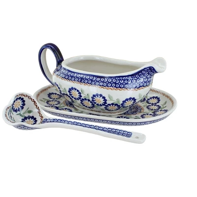 Blue Rose Polish Pottery S119 Manufaktura Gravy Boat Plate & Ladle 11 Blue Rose Polish Pottery S119 Manufaktura Gravy Boat Plate & Ladle - Image 9