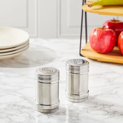 Juvale 2 Ounce Stainless Steel Metal Salt And Pepper Shakers For Kitchen Counter, Dinner Table, Condiments, Perforated "S" And "P" Caps, 3.5 In 4 Juvale 2 Ounce Stainless Steel Metal Salt And Pepper Shakers For Kitchen Counter, Dinner Table, Condiments, Perforated "S" And "P" Caps, 3.5 In - Image 2