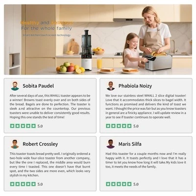 Whall® Stainless Steel Smart Toaster, 4 Slice | Projection Touchscreen, 1.5" Extra-Wide Slots, Digital Timer, Reheat & Defrost, Removable Crumb Tray 10 Whall® Stainless Steel Smart Toaster, 4 Slice | Projection Touchscreen, 1.5" Extra-Wide Slots, Digital Timer, Reheat & Defrost, Removable Crumb Tray - Image 8