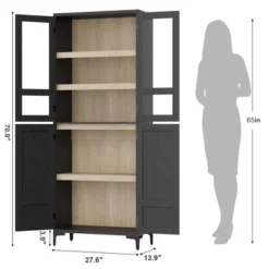 71" Tall Kitchen Pantry Cabinet, 5 Tier Freestanding Food Storage Cabinet With 4 Doors And Adjustable Shelves