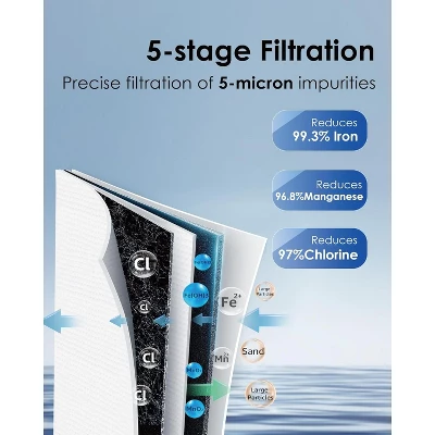 Waterdrop Whole House Water Filter System, Reduce Iron & Manganese, With Carbon And Sediment Filters, 5-Stage Filtration, 1" Inlet/Outlet 4 Waterdrop Whole House Water Filter System, Reduce Iron & Manganese, With Carbon And Sediment Filters, 5-Stage Filtration, 1" Inlet/Outlet - Image 2