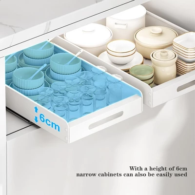 Pull Out Cabinet Organizer, Sturdy Carbon Steel Slide-Out Shelves, Slide Out Shelf Fixed With Adhesive, Extendable Slide Out Drawer White 7 Pull Out Cabinet Organizer, Sturdy Carbon Steel Slide-Out Shelves, Slide Out Shelf Fixed With Adhesive, Extendable Slide Out Drawer White - Image 5