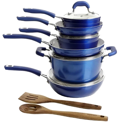 Kenmore Arlington Aluminum Ceramic Coated Nonstick Cookware Set In Metallic Blue 4 Kenmore Arlington Aluminum Ceramic Coated Nonstick Cookware Set In Metallic Blue - Image 2