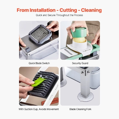 VEVOR Vegetable Chopper Mandoline Slicer, All-in-1 Food Veggie Cutter With 9 Stainless Steel Blades, Cheese Grater Onion Potato Dicer, Silver 5 VEVOR Vegetable Chopper Mandoline Slicer, All-in-1 Food Veggie Cutter With 9 Stainless Steel Blades, Cheese Grater Onion Potato Dicer, Silver - Image 3