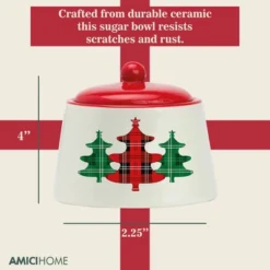Amici Home Christmas Sugar Bowl With Lid - 8-Ounce Ceramic Container For Salt, Sugar, Spices - Festive Plaid Xmas Tree Kitchen Sugar Bowl -Target KitchenAid GUEST 27bb0324 227b 4a90 955a cd151e3e2072