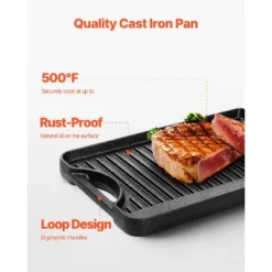 VEVOR Reversible Grill/Griddle, 14x8.5 Inch Pre-Seasoned Cast Iron Griddle, Portable Rectangular Pan With Handle, Family Cookware, Black -Target KitchenAid GUEST 27df7b99 5697 4c48 8fe2 6ac49d45526f