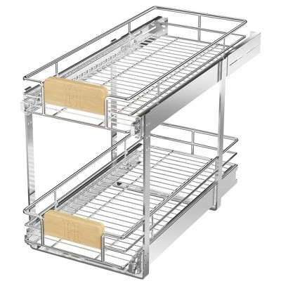 LOVMOR 2 Tier Pull Out Cabinet Organizer 10½" W X 21½" D, Slide Out Drawers With Wooden Handle, Sliding Shelves Organization 8 LOVMOR 2 Tier Pull Out Cabinet Organizer 10½" W X 21½" D, Slide Out Drawers With Wooden Handle, Sliding Shelves Organization - Image 6