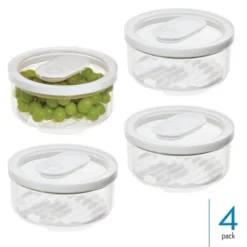 IDesign Round Produce Bin With Drainage Tray And Lid - Set Of 4 - Clear