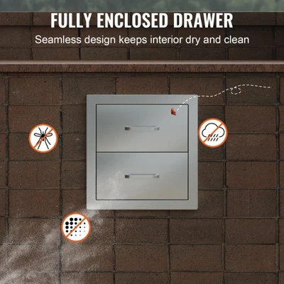 VEVOR Outdoor Kitchen Drawers 14W X 14.3H X 23D Inch, Flush Mount Double BBQ Drawers Stainless Steel With Handle, BBQ Island Drawers,Silver 8 VEVOR Outdoor Kitchen Drawers 14W X 14.3H X 23D Inch, Flush Mount Double BBQ Drawers Stainless Steel With Handle, BBQ Island Drawers,Silver - Image 6