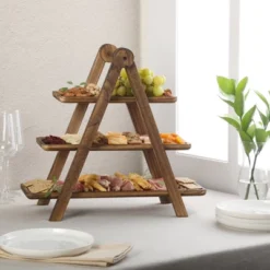 Gibson Home Truss Peak 3 Tier Serving Tray For Party, 18" Acacia Wood Cupcake/Charcuterie/ Dessert Farmhouse Tiered Platters -Target KitchenAid GUEST 2980b0e0 bdd8 494c a1ae 1614dca4cc2f