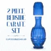 Elle Decor Bedside Water Carafe With Tumbler, 33-Ounce Pitcher And Matching Drinking Glass, Use Cup As A Lid For Carafe, Blue