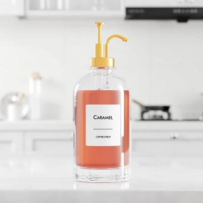 Coffee Syrup Dispenser Set – 4 Glass Bottles With Gold Pumpers And Labels, 16.9 Oz (500 Ml) Each, Precise Pouring For Coffee Shops & Home Bar 6 Coffee Syrup Dispenser Set – 4 Glass Bottles With Gold Pumpers And Labels, 16.9 Oz (500 Ml) Each, Precise Pouring For Coffee Shops & Home Bar - Image 5