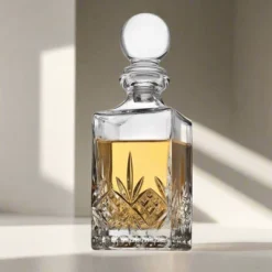 Godinger Silver 7pc Dublin Crystal Spirits Decanter And Shot Glass Set: Hand Wash, Dishwasher-Safe, Service For 6