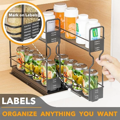 Pull Out Spice Rack Organizer(no Jars Included) For Cabinet,with Labels,2 Drawers 2-Tier 5 Pull Out Spice Rack Organizer(no Jars Included) For Cabinet,with Labels,2 Drawers 2-Tier - Image 3