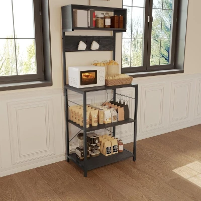 Acekool 4-Tier Bakers Rack With Power Outlets, Kitchen Microwave Stand, Storage Organizer, Shelf With Hooks, Coffee Bar Rack, Brown 9 Acekool 4-Tier Bakers Rack With Power Outlets, Kitchen Microwave Stand, Storage Organizer, Shelf With Hooks, Coffee Bar Rack, Brown - Image 7