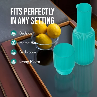 American Atelier Bedside Water Night Set 30 Oz Carafe With Tumbler Glass, Ribbed Pitcher - Aqua Blue 8 American Atelier Bedside Water Night Set 30 Oz Carafe With Tumbler Glass, Ribbed Pitcher - Aqua Blue - Image 6