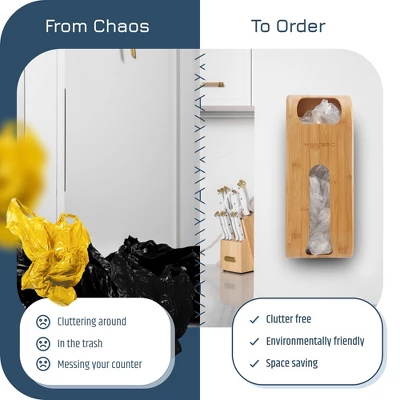 Manterio Bamboo Wall-Mounted Plastic Bag Saver – Durable Organizer For Grocery Bags 3 Manterio Bamboo Wall-Mounted Plastic Bag Saver – Durable Organizer For Grocery Bags