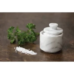 4oz Marble Salt Cellar White - Fox Run: Condiment Server, Hand Wash, 2-Piece Set, 3" Dimensions