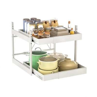 Extendable Cabinet Organizer With 2 Tiers, (31.5~56.5cm Wide X 42-67cm Deep X 40.5cm High), Extendable Drawer Organizer Storage Telescopic Drawer 7 Extendable Cabinet Organizer With 2 Tiers, (31.5~56.5cm Wide X 42-67cm Deep X 40.5cm High), Extendable Drawer Organizer Storage Telescopic Drawer - Image 5