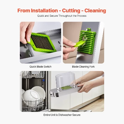 VEVOR Vegetable Chopper, Food Veggie Cutter With 3 Stainless Steel Blades, Onion Slicer With Container, Silver 8 VEVOR Vegetable Chopper, Food Veggie Cutter With 3 Stainless Steel Blades, Onion Slicer With Container, Silver - Image 6