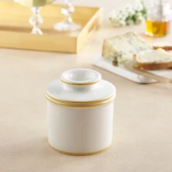 Butter Bell® Crock – Le Bistro White With Gold Trim Ceramic Butter Keeper, Elegant French Café-Style Butter Dish For Fresh, Spreadable Butter
