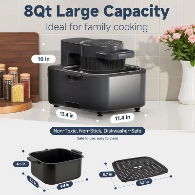 ZACHVO 8QT Non-Toxic Air Fryer, 1750W, 6-in-1 Digital, Precise Temp & Timer, Auto Shutoff, Black 4 ZACHVO 8QT Non-Toxic Air Fryer, 1750W, 6-in-1 Digital, Precise Temp & Timer, Auto Shutoff, Black - Image 2