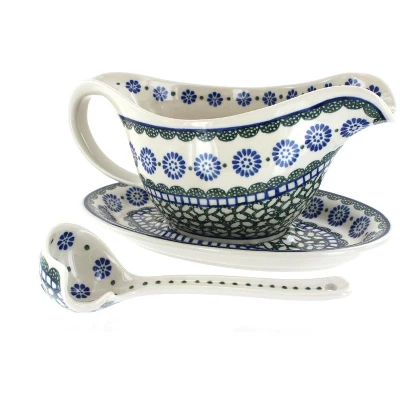 Blue Rose Polish Pottery 239-561 Ceramika Artystyczna Gravy Boat With Ladle 9 Blue Rose Polish Pottery 239-561 Ceramika Artystyczna Gravy Boat With Ladle - Image 7