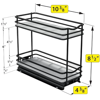 Lynk Professional Pull Out Sliding 2-Tier Spice Rack Cabinet Organizer Black: Powder-Coated Steel, Ball Bearing Glides 4 Lynk Professional Pull Out Sliding 2-Tier Spice Rack Cabinet Organizer Black: Powder-Coated Steel, Ball Bearing Glides - Image 2