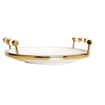 Classic Touch Round Tray With Gold Beaded Handles 3 Classic Touch Round Tray With Gold Beaded Handles
