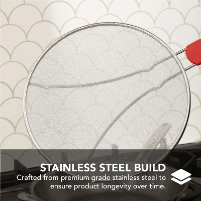 Alpha Living 13", 11.5", 9.5" Splatter Guards For Frying Pan & Food Strainer And Universal Cookware - Stops 99% Of Hot Oil Splash - RED Handle 4 Alpha Living 13", 11.5", 9.5" Splatter Guards For Frying Pan & Food Strainer And Universal Cookware - Stops 99% Of Hot Oil Splash - RED Handle - Image 2