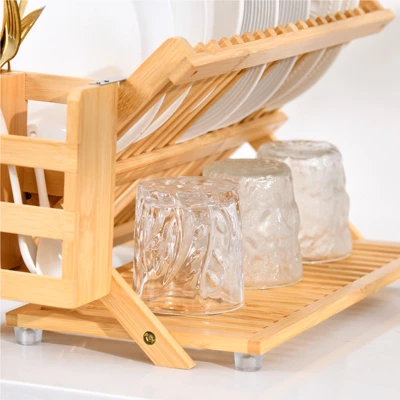 KTMBDW Bamboo Dish Drying Rack, 3 Tier Collapsible Dish Rack With Utensil Holder, Wooden Dish Drying Rack For Kitchen Counter, Dish Drainer, Natural 8 KTMBDW Bamboo Dish Drying Rack, 3 Tier Collapsible Dish Rack With Utensil Holder, Wooden Dish Drying Rack For Kitchen Counter, Dish Drainer, Natural - Image 6