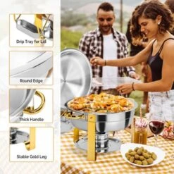 ROVSUN 5 Qt 2 Pack Gold Round Chafing Dishes For Buffet With Lid Holder, Buffet Warmer Set For Party -Target KitchenAid GUEST 2e3dcf73 09bb 4371 9a15 6704ea697b4c