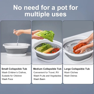 Collapsible Tub Wash Basin Laundry Tub 3 Pack Collapsible Laundry Baskets Foldable Dish Tub Plastic Washtub 6 Collapsible Tub Wash Basin Laundry Tub 3 Pack Collapsible Laundry Baskets Foldable Dish Tub Plastic Washtub - Image 4