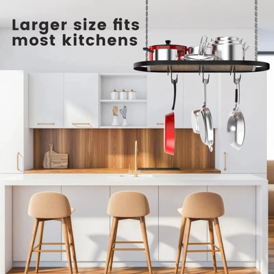 DOMETOUR 33" Hanging Pot Rack: Ceiling Mount Cookware Organizer With 12pcs Hooks, Pots And Pans Hanging Rack Oval Pan Hangers For Kitchen Storage 4 DOMETOUR 33" Hanging Pot Rack: Ceiling Mount Cookware Organizer With 12pcs Hooks, Pots And Pans Hanging Rack Oval Pan Hangers For Kitchen Storage - Image 2