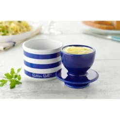 Butter Bell® Crock – Le Bistro Nautical Blue Stripe Ceramic Butter Keeper, French Café-Style Butter Dish For Fresh, Spreadable Butter