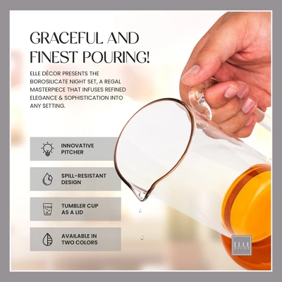 Elle Decor Bedside Pitcher Set, 32-Ounce Carafe With Cup, Tumbler Doubles As A Lid Made Of Borosilicate Glass 7 Elle Decor Bedside Pitcher Set, 32-Ounce Carafe With Cup, Tumbler Doubles As A Lid Made Of Borosilicate Glass - Image 5