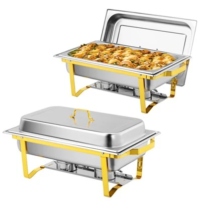 ROVSUN 2 Pack Gold 9QT Chafing Dishes For Buffet, Rectangular Stainless Steel Chafers And Buffet Warmers Sets For Party 11 ROVSUN 2 Pack Gold 9QT Chafing Dishes For Buffet, Rectangular Stainless Steel Chafers And Buffet Warmers Sets For Party - Image 9