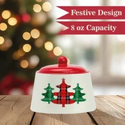 Amici Home Christmas Sugar Bowl With Lid - 8-Ounce Ceramic Container For Salt, Sugar, Spices - Festive Plaid Xmas Tree Kitchen Sugar Bowl -Target KitchenAid GUEST 32a10b96 1358 4b08 9cd4 5ad9fe37f508