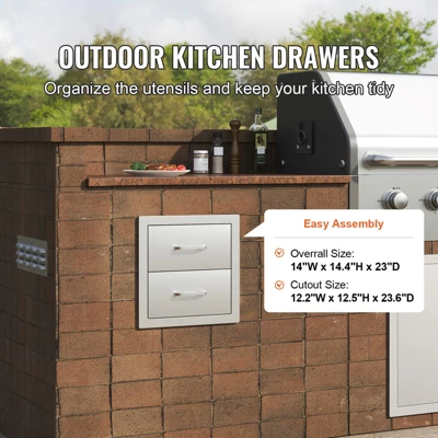 VEVOR Outdoor Kitchen Drawers 14W X 14.3H X 23D Inch, Flush Mount Double BBQ Drawers Stainless Steel With Handle, BBQ Island Drawers,Silver 4 VEVOR Outdoor Kitchen Drawers 14W X 14.3H X 23D Inch, Flush Mount Double BBQ Drawers Stainless Steel With Handle, BBQ Island Drawers,Silver - Image 2