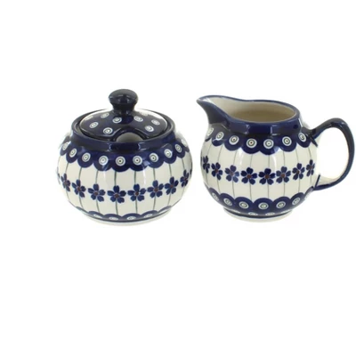 Blue Rose Polish Pottery 694-711 Zaklady Cream & Sugar Set 10 Blue Rose Polish Pottery 694-711 Zaklady Cream & Sugar Set - Image 8