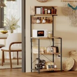 Kitchen Bakers Rack With Power Outlet, Microwave Stand, 4 Tiers Coffee Bar Station, Kitchen Storage Shelf W/Hooks, Rack For Spices, Pots Pans -Target KitchenAid GUEST 33a0b8e6 7afc 4108 8401 1a92767c2085