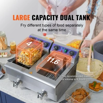 VEVOR Commercial Deep Fryer, Dual Tank 3000W Electric Countertop Fryer With Basket, 2 X 11.6Qt/11L Double Stainless Steel Oil Fryer 8 VEVOR Commercial Deep Fryer, Dual Tank 3000W Electric Countertop Fryer With Basket, 2 X 11.6Qt/11L Double Stainless Steel Oil Fryer - Image 6